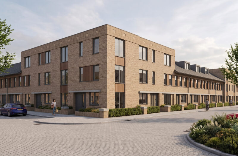 Impressie van de noordoosthoek van nieuwbouwproject Lina met eigentijdse appartementen